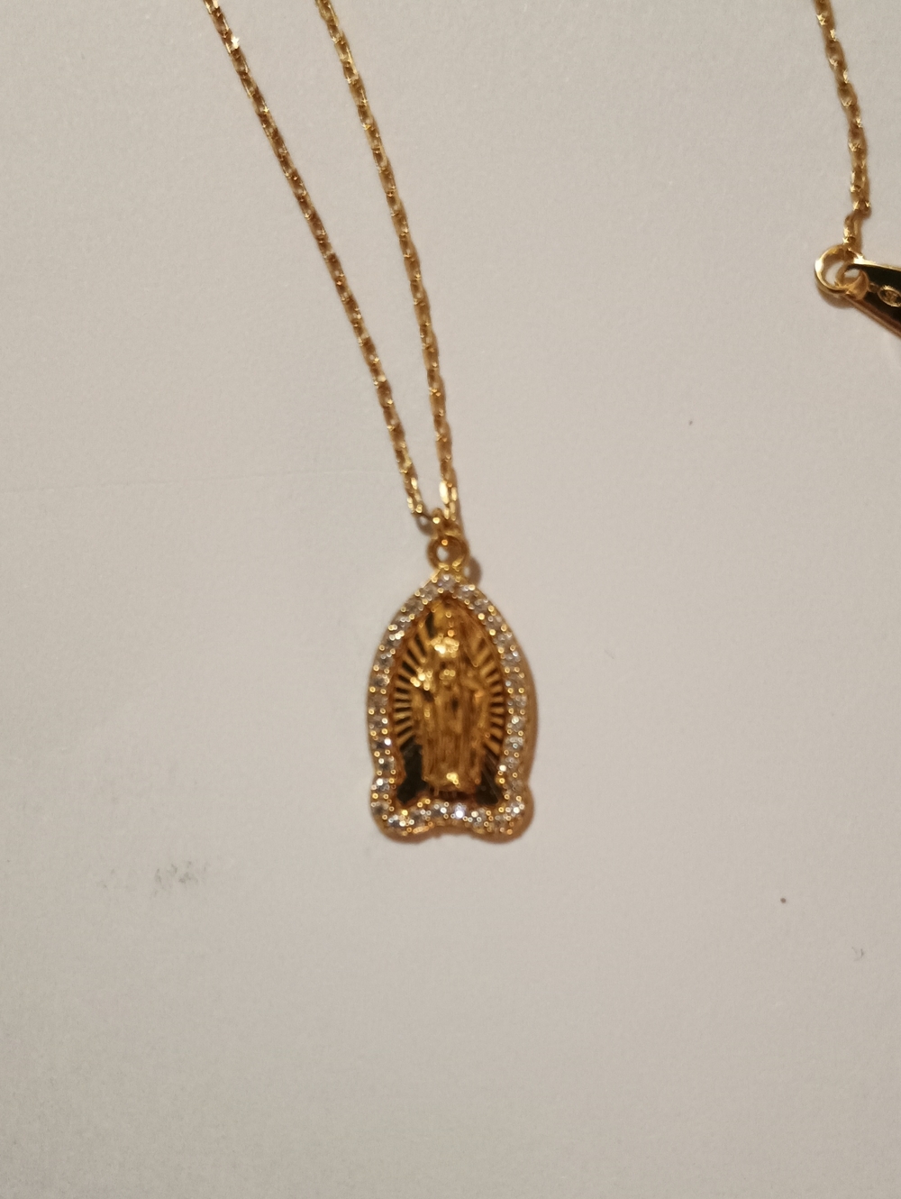 Cynthia Rowley 14K Gold Plated Our Lady of Guadalupe Pave Necklace NIB